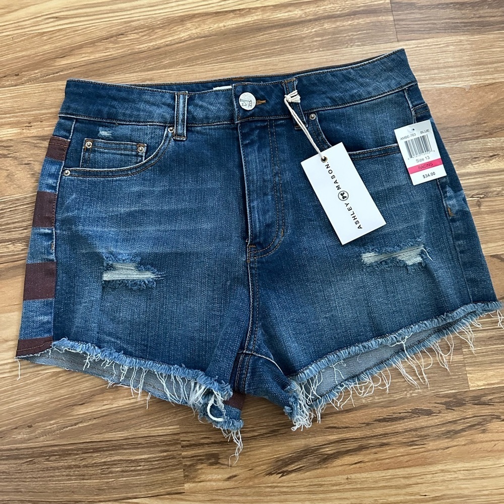Ashley Mason Cut Off Jeans Shorts America Print On Back Size 13